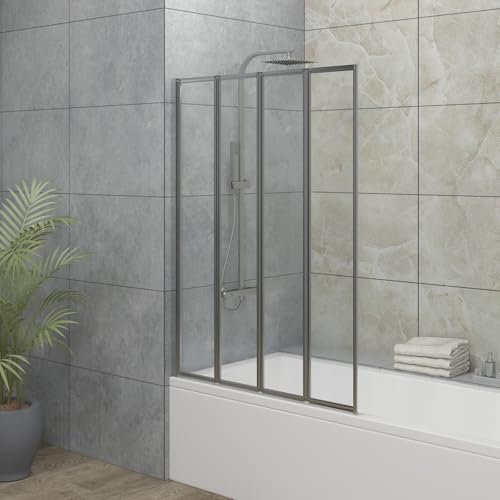 Blümme 850x1400mm 4 Panel Folding Bath Shower Screen Over Bath Shower Screen Door Clear Glass Chrome Framed