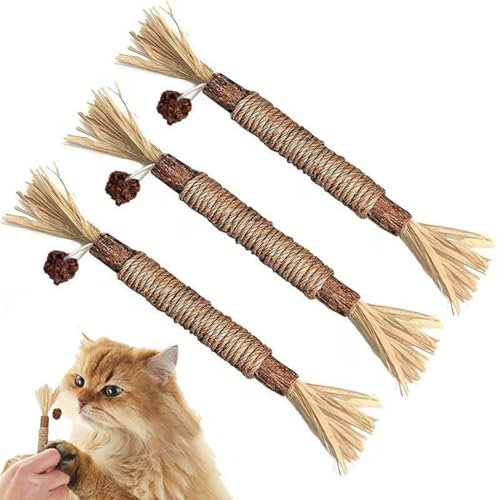 Fenytay 3 pack Silvervine For Cats, Nylatails Silvervine Stick, Nyla Tails Cat Wood Chew Sticks, Cat Grass Teething Stick, Healthy Catnip Toys, Cat Training Toys For Promoting Digestion,Teeth Cleaning