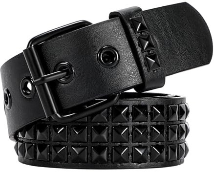 VONMELLI Nietengürtel Y2K Gürtel Goth Ledergürtel für Damen und Herren Metall Punk Taillengürtel Scene Style für Jeans S