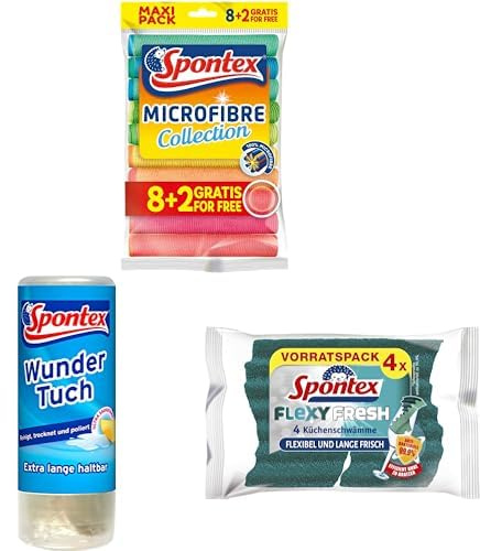 Spontex Bundle Microfaser Allzwecktücher 8+2 + Wundertuch + Flexy Fresh x4