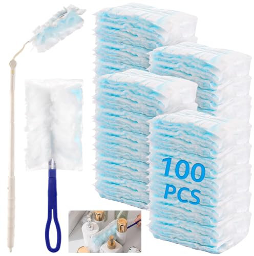 Oungy 102 Stück Staubmagnet Nachfüllpack, Duster für Pronto Staubwedel, Staubwedel Teleskop Staubwischer mit 1 Handgriff und 1 Teleskopstange, für Tierhaare Staub Schmutz