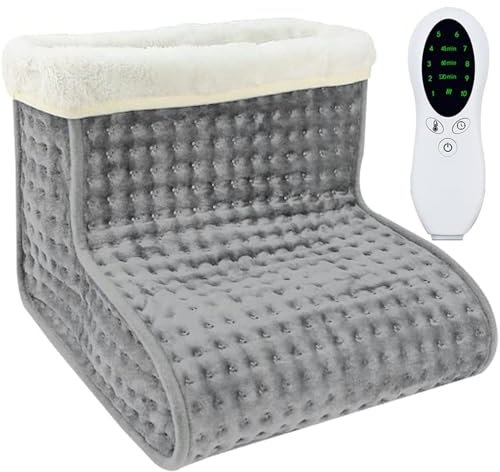 Xrten Chauffe-Pieds Électrique, USB Chauffe Pied avec Doublure en Peluche, Chauffe-Pieds avec 10 Niveaux de Température, Arrêt Automatique, Doublure Lavable (Gris)
