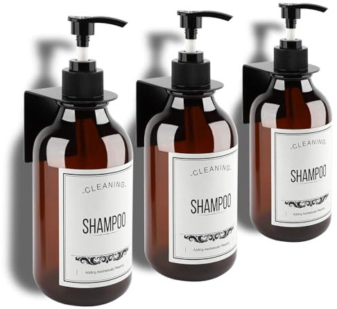 Distributeur de shampoing mural 3 pièces de 16,9 oz, distributeur de savon de douche sans perçage, distributeur de shampoing et d'après-shampoing avec étiquettes étanches, pour salle de bain à domicil