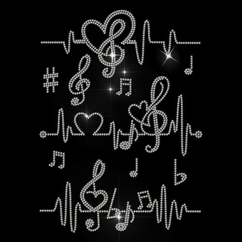 MAYJOYDIY Music Note Rhinestone Iron-on Transfer, Heartbeat Design, 29.7 x 21 cm, Diamond Heat Transfer Sticker Crystal Rhinestone Decals for T-Shirts Bag Jacket DIY Decoration