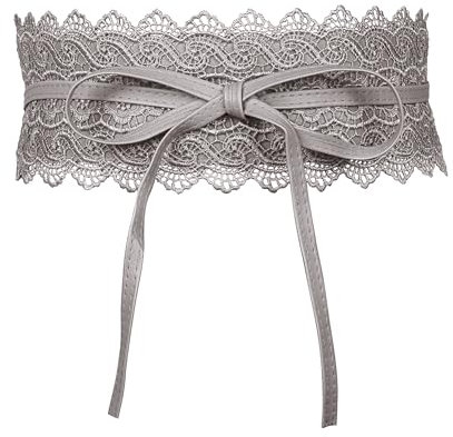 JJDreams Damen Schnüren Hüftgürtel Obi Bindegürtel Bowknot Breite Wickelgürtel Retro Bindegürtel,M,Grau