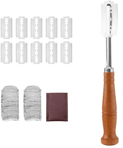 Lame Bread Tool, Bread Scoring Tool with 10 Razor Cutter Blades, 2 Cut-Proof Finger Sleeves & Leather Protective Cover, Stainless Steel Dough Knife for Sourdough Bread Slashing Baking Supplies