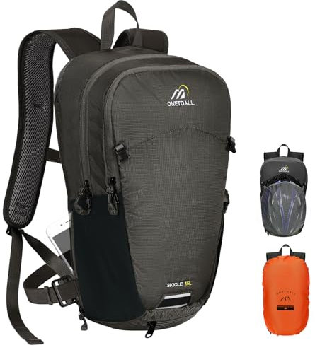 ONETOALL Zaino da Ciclismo 15L con Coprizaino, Zaino MTB Traspirante per Uomo e Donna, Zaini Hiking Antifurto per Viaggio, Zaino Sci Piccolo, Zaino Trekking per Escursione Breve