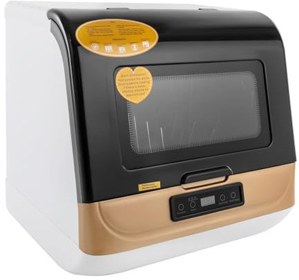 Gold - Lavastoviglie da tavolo moderna, mini lavastoviglie, con 360°, asciugatura, per appartamenti e caravan, 800 W