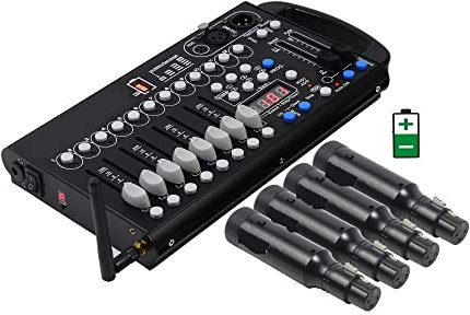 DJ Controller Mini Wireless Controller 192 Channels Battery Controller Rechargeable Wireless DMX512 Receiver Transmitter Wireless System for Dj Lights Par Lights Moving(1 C 4R)