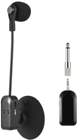 2,4 G Drahtloses Instrumentmikrofonempfänger mit Abnehmbarem Saugnapfbecher, 131 Fuß Reichweite für Gitarrenviolin -Cello -Akkordeon -Lautsprecher (1 Empfänger mit 1 Mikrofon)