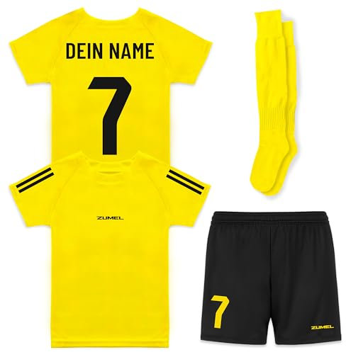 ZUMEL Fußballtrikot Kinder – Personalisiert mit Name & Nummer – Gelb Schwarz