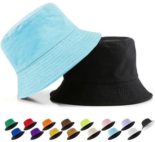 YOUYIKE Einfarbiger Fischerhut, Unisex, 2-in-1, waschbar, wendbar, Fischerhut, Baumwolle, verstellbar, Sonnenhut (DE/NL/SE/PL, Numerisch, 56, 58, Damen, Himmel hellblau)