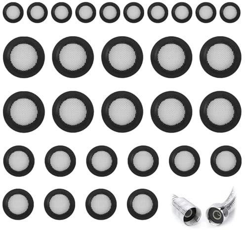 30 Pièces Rondelle Caoutchouc, MUNTE Joint Robinet avec Filtre, Compris 3/4, 1/2, 1 Pouce, D'étanchéité avec Maille Plate Noir, Bonne Étanchéité, pour Douches, Tuyaux, Robinets