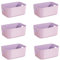6 PCS White Plastic Storage Boxes Small with Handle Storage Baskets for Shelves Kitchen Office Fridge Bathroom and Home Mini Organiser Boxes Rectangle (Purple, 21*14*7cm)