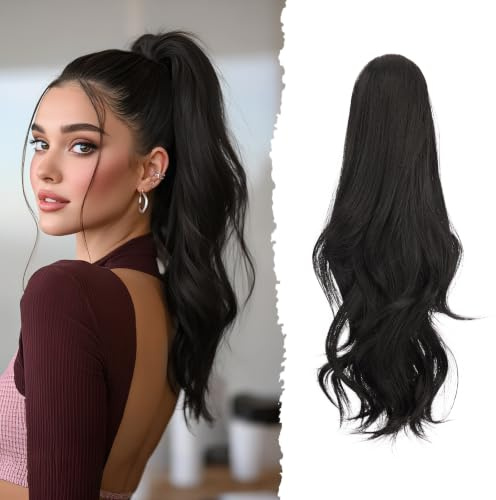 Sofeiyan Ponytail Extension,41 cm Dual-Use-Design Haarteil mit Klammer | Schwarzbraun Pferdeschwanz-Extensions,Lange Gewellt Zopf Extension,Synthetik Pferdeschwanz Haarteil für Frauen