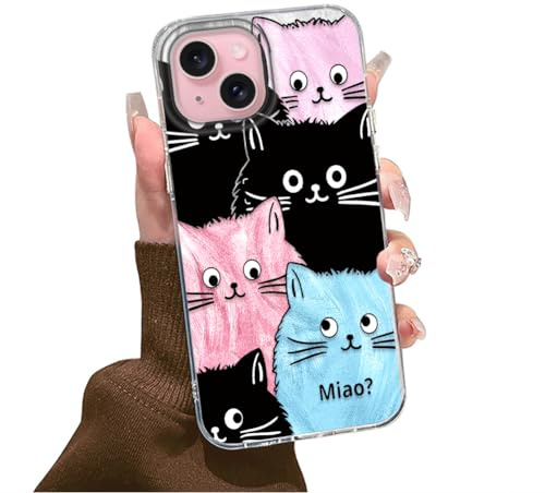 Tedyhulle Hülle füriPhone 13 / iPhone 14 Handyhülle mit Niedliche Farbe Katze Aesthetic Muster, Bunt Dünne Weich TPU Schutzhülle Stoßfest Kratzfest Cartoon Geschenk Handytasche für Frauen Mädchen