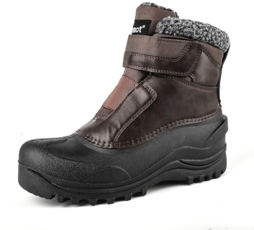 riemot Snow Boots for Men, Waterproof Winter Boots for Dog Walking Trekking Hiking Fishing Riding Hunting, Mucker Yard Boots Gardening Shoes Warm Anti-Slip Ankle Boots, Brown UK10 / EU44