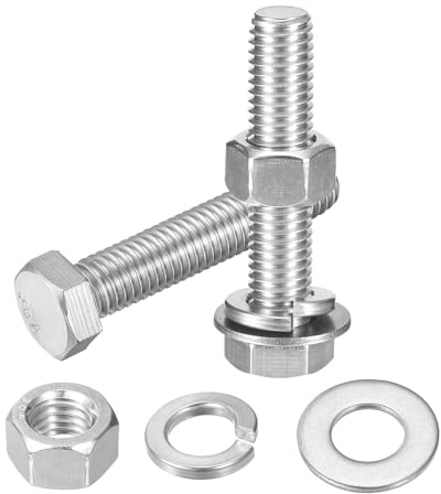 QUARKZMAN 5 Set Sechskantschrauben, 1/2-13 x 2-1/2 304 Edelstahl Sechskant Maschinenschrauben Vollgewindeschraube mit Muttern, Flach- & Sicherungsscheiben, Silber