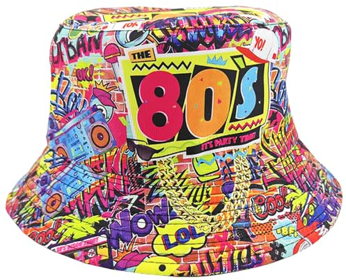 Sumneo Graffiti Bucket Hat - Retro Fischermütze der 80er & 90er Jahre, Verstellbarer Unisex Sonnenhut für Frauen Männer, Design