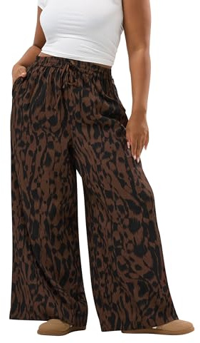 Yours Curve & Black Abstract Wide Leg Trousers - Women's - Plus Size Curve