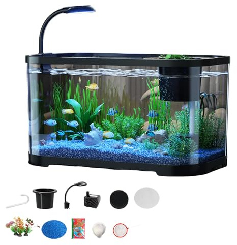 Kit iniziale per acquario con filtro e luce LED, perfetto per piccoli animali come pesci, tartarughe, rane - Ideale per casa, ufficio, soggiorno