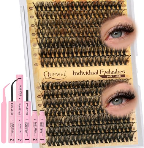 280 PCS Extension-Cils 30+40D, longueurs mixtes 12-18 MM(30+40D) | D CURL Kit Faux Cils avec colle faux cils et pince à cils, Idéal pour les voyages, les mariages et le maquillage quotidien.