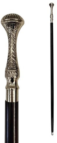 Ornament-Kelch Spazierstock aus Holz mit silbernem Griff aus Metall