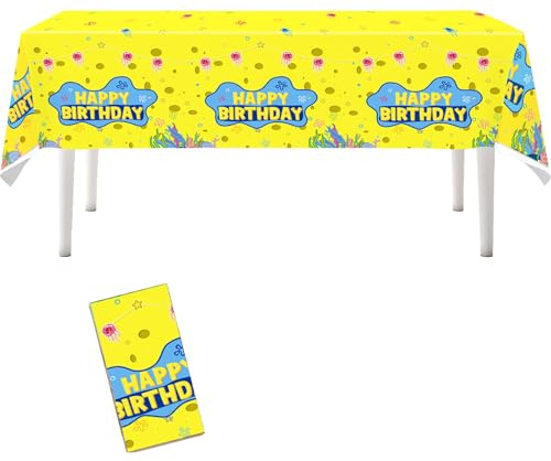 Gleemix Unterwasser Tischdecke Kindergeburtstag, Happy Birthday Tischdecke Geburtstag, Gelb Tischdeko 108 ×180cm, für Kinder Party Deko Mädchen Junge