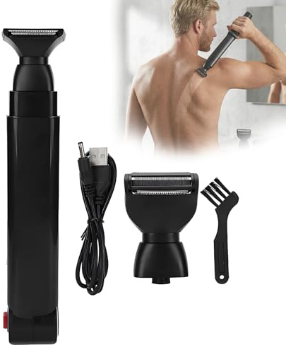 Back Shavers for Men,Mens Body Shaver with 2 Floating Shaver Heads, Foldable Long Handel Cordless Electric Groomer,Electric Back Razor, for Back, Chest, and Shoulders (Black)
