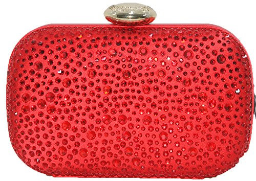 Moschino Pochette Love rossa con strass rifiniture in platino e tracolla