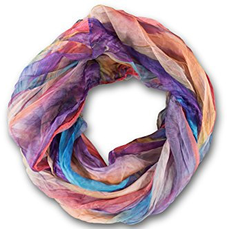 fashionchimp Loop Schlauchschal für Damen mit Feder-Muster in Batik Style, Crash and Crinkle, Seide (Aprikot-Bunt)