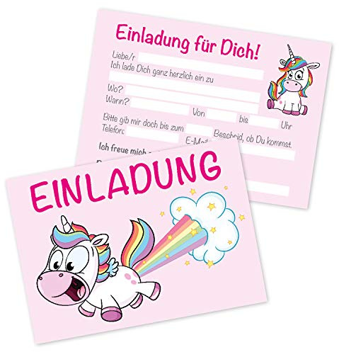 Clever Pool 15er Set Einladungskarten Kindergeburtstag, verschiedene Motive, Party-Einladungen für alle Anlässe (15 Karten Einhorn)