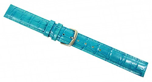 Ersatz Wechsel Uhren Armband Kalbsleder Alligator Louisiana Prägung türkis Schließe Silber 12-26 cm