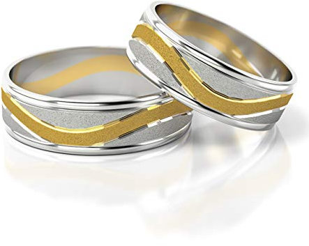 JC Gold Trauringe - Gelbgold Weißgold Eheringe Bicolor inklusive Stein und Gravur im Paarpreis PL176 (14 Karat (585) Bicolor)