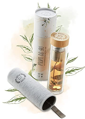 Mom to Mom® Teeflasche - Hochwertige Glas-Thermosflasche mit 2-in-1 Sieb - Tea Bottle To Go (Inkl. Schutzhülle) - 500ml - Teeflasche mit Sieb to Go