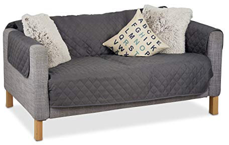 Relaxdays Sofaschoner 2 Sitzer, schützender Überwurf Sofa und Couch, gegen Tierhaare und Flecken, Schonbezug, Grau