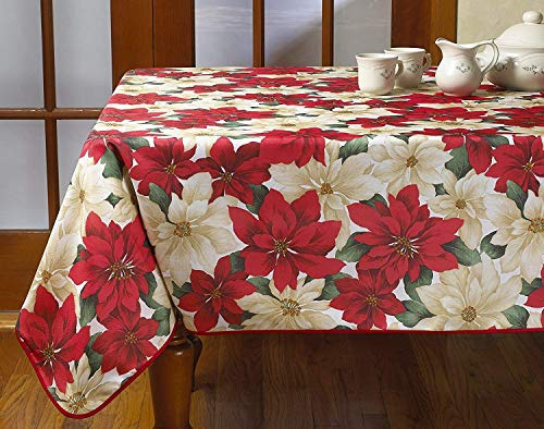 Violet Linen Tischdecke, Weihnachtsstern, Blumenmuster, 152,4 x 120 cm, Beige