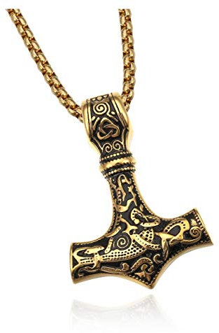 PiercingJak Stainless Steel Thor's Hammer Mjolnir Norse God Mythology Legendary Pendant Necklace Norse Viking Jewelry