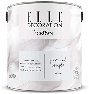 Crown ELLE DECORATION Pure & Simple No. 601, 2,5 L, extra-matte Premium Wandfarbe für Innen, für Wände und Holz, hohe Deckkraft, Innenfarbe,Weiß mit einem zarten Hauch von Lila