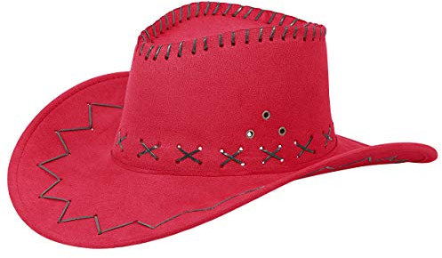 Alsino Cowboyhut Hut Faschingshut Cowboy Karneval Westernstyle Karnevalskostüm Faschingskostüm Herren Damen Kinder Leder Unisex Onesize (rot)