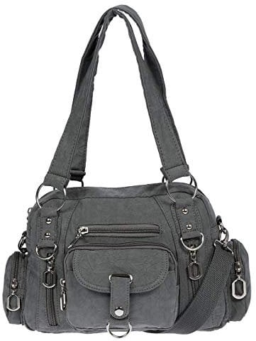 Christian Wippermann - Umhängetasche Damen Stoff Canvas 32x20x10cm - Verstellbarer Riemen 75-145cm - Viele Fächer mit Reißverschluss - Perfekte Canvas Tasche für Arbeit & Freizeit dunkelgrau