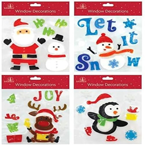 PaulStore Babbo Natale pupazzo di neve vetro Natale gel finestra adesivi festa di Natale decorazioni porta (4 pezzi quadrati stile diverso)