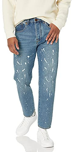 Armani Exchange Men's Splatter Paint Medium Blue Tapered Denim Jeans, Indigo Denim, 28
