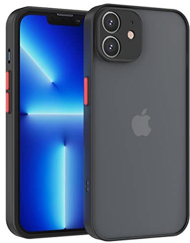 Mixroom - Cover Custodia per Apple iPhone 12 Mini Bumper Opaco Protezione Fotocamera con Retro Semitrasparente Bordo Morbido in TPU Colore NERO
