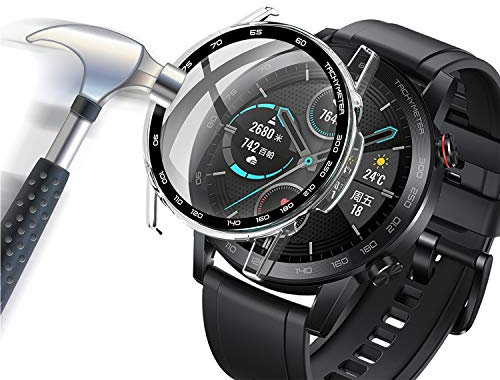 Acadeny Coque avec Film de Protection d'écran en Verre trempé Compatible avec Huawei Watch GT2 46 mm,Couverture de Protection intégrale Ultra Fine en PC pour avec échelle