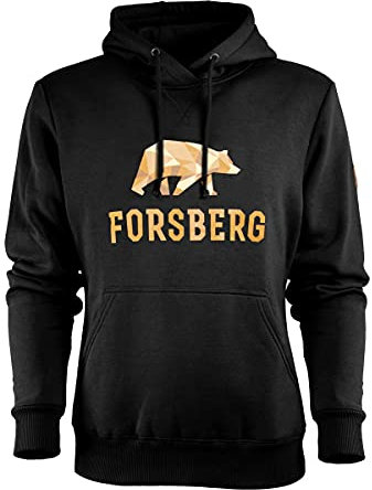 FORSBERG Herren Hoodie mit Bärenlogo | Stylischer Kult-Hoodie mit Polygonbär | Hoher 60% Baumwolle / 40% Polyester, Farbe:schwarz, Größe:XXL