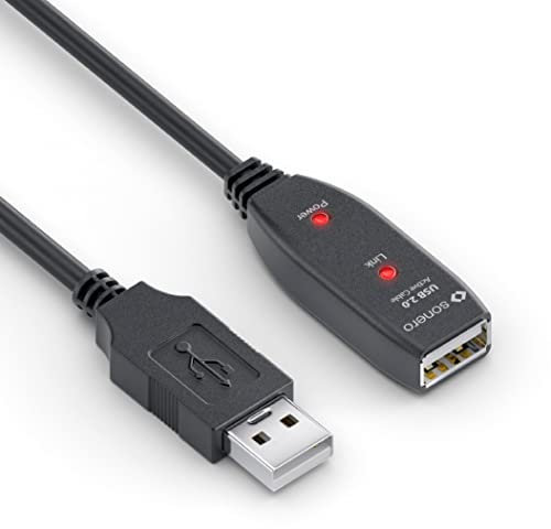 Sonero® cable USB 2.0, cable de extensión activo con amplificador de señal, cable de datos, conector USB-A a conector USB-A, 480 Mbit/s, 5.00 m, negro