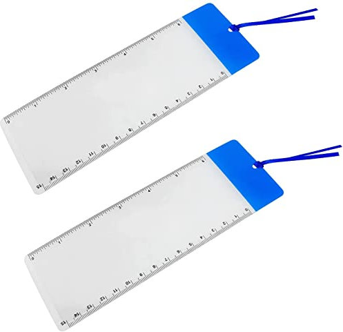 SQXBK Lesezeichen mit Lupe, 2 Stück, blaue Lupe, Fresnellinse, Lesezeichen mit 15,2 cm Lineal