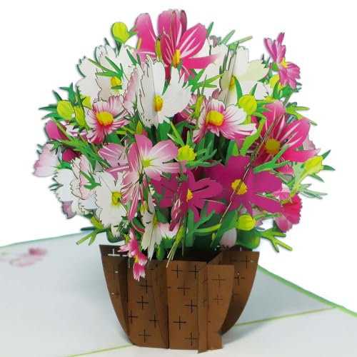 LINPOPUP® Pop-Up Karte Blumen, Blumenkarten, Blumenstrauß Pop-Up, Grußkarten, Klappkarte, Muttertagskarte, Gute Besserung, Abschied, Geburtstagskarte, Schmuckkörbchen, N503