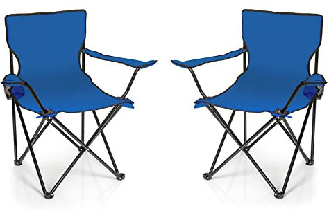 BigDean 2X Faltstuhl BLAU Campingstuhl Anglerstuhl mit Getränkehalter & Tragetasche - Anglersessel klappbar - Klappstuhl Gartenstuhl Faltstuhl Relaxsessel Angelsessel faltbar